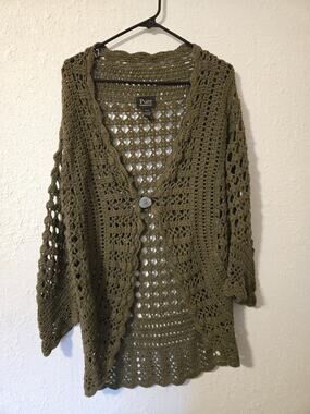 Olive green open-front crochet cardigan by Pure
